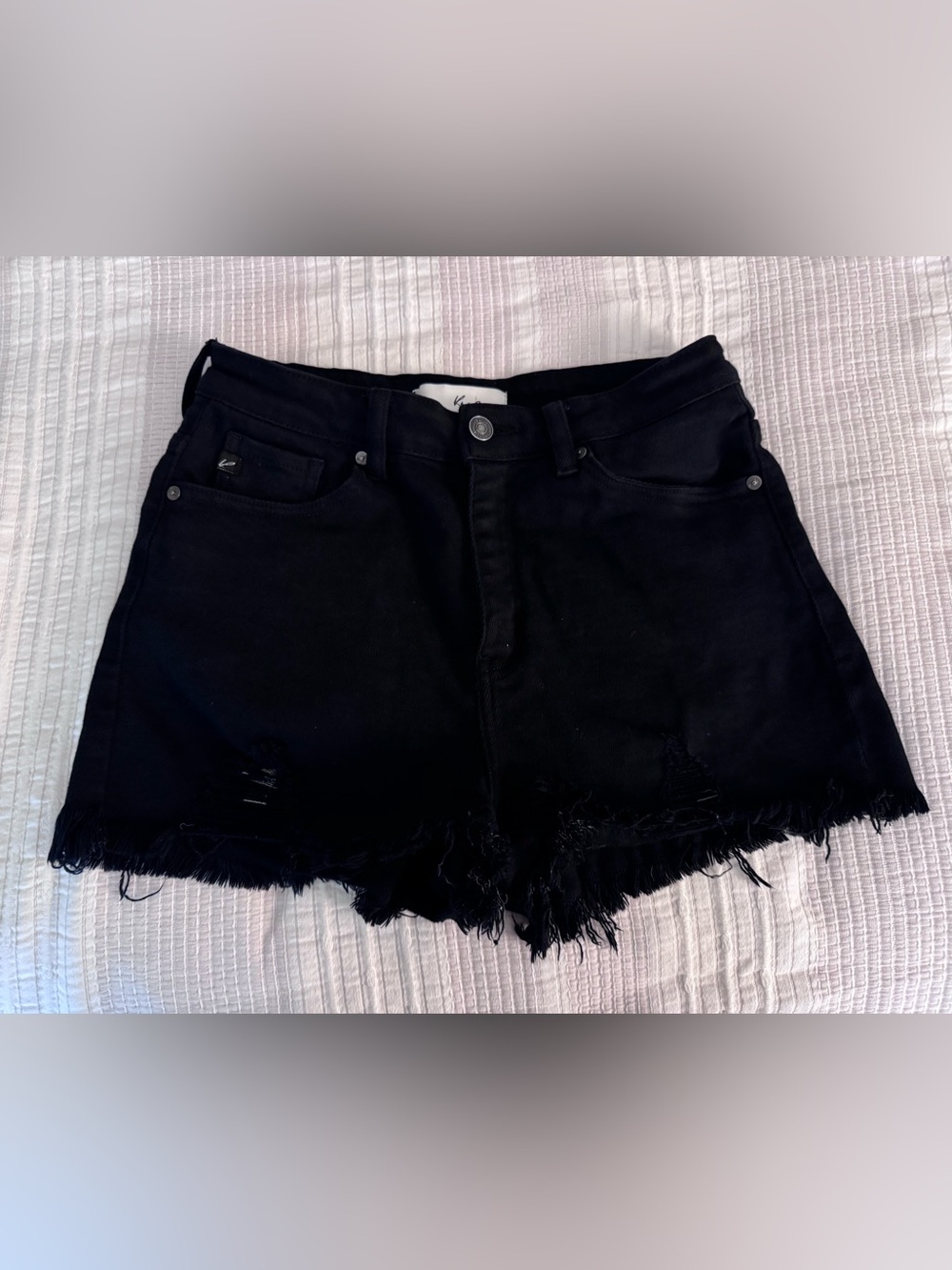 KanCan Black Distressed Frayed-Hem Jean Shorts